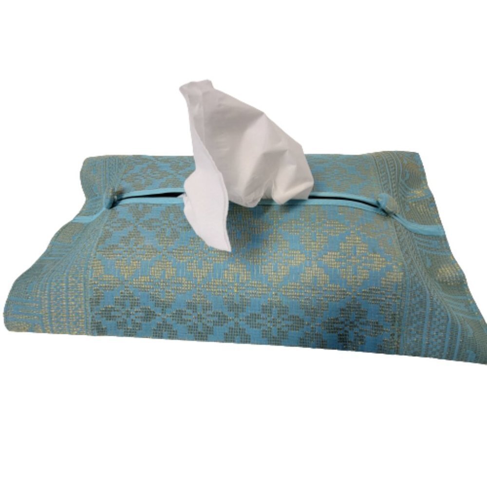 Handwoven Gold Threaded Blue Songket Tissue Box Cover